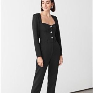 Padded Shoulder Sweetheart Neckline Jumpsuit